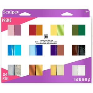 Sculpey Premo 24 Color sampler of Polymer Oven-Bake Clay, Non Toxic 1.5 lbs., Great for jewelry making, holiday, DIY, mixed media and more. Premium clay Great for clayers and artists.