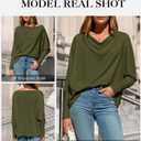 Okiwam Women's Fall Tops Cowl Neck Long Batwing Sleeve Shirts Oversized Tunic Dressy Casual Blouses 2026 Fashion Clothes (Green, XS)
