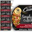 Cesar Simply Crafted Adult Wet Dog Food Toppers for Dry Food, Beef, Chicken, Purple Potatoes, Peas & Carrots, 1.3 oz Tubs, 10 Count, BBD: 08/04/27