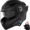 Full Face Motorcycle Helmets with Bluetooth DOT | Motorcycle Helmet for Adults Men and Women, Dual Visor, Handle Design, L