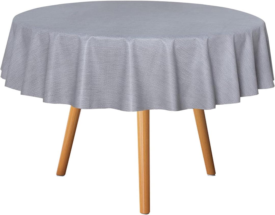 sancua 100% Waterproof Round PVC Tablecloth - 60 Inch - Oil Proof Spill Proof Vinyl Table Cloth, Wipe Clean Table Cover for Dining Tables, Buffet Parties and Camping, Grey