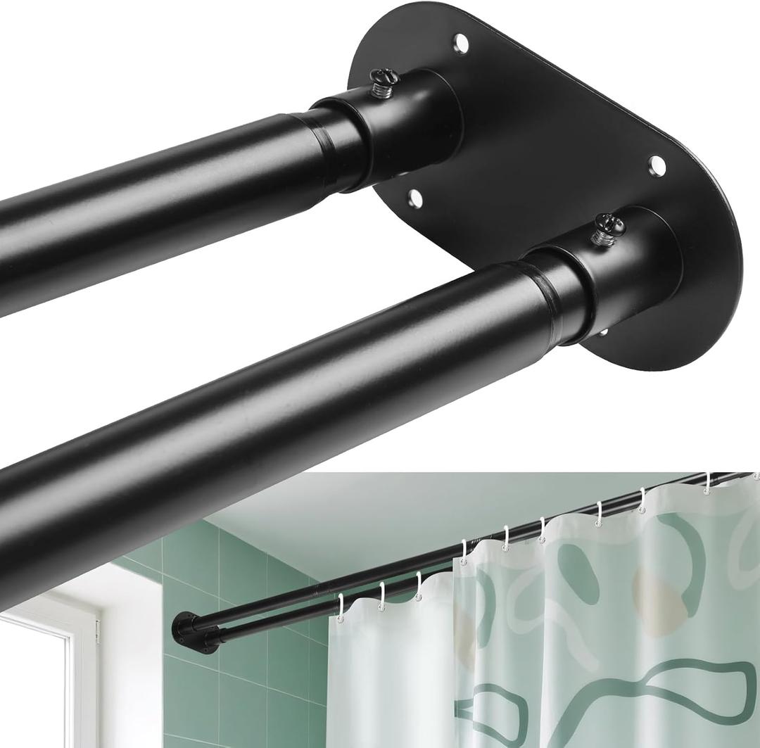 Double Shower Curtain Rod 28 to 75 Inches Elegant Double Shower Rod Adjustable Wall Mounted Double Shower Curtain Pole for Bathroom (Black, 28 to 75")