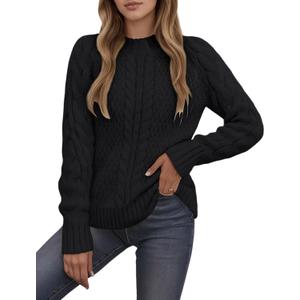 CiCiBird Womens Cable Knit Sweater Fall Long Sleeve Crewneck Pullover Tops 2025 Fashion Casual Clothes (Brown, M)