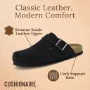 CUSHIONAIRE Hugo Genuine Leather Suede Clogs for Men Comfortable Slip On Shoes with Adjustable Buckle, Closed Toe Mens Slides (Black, 12M)