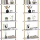 aboxoo Ladder Shelf 2PCS White Marble Bookshelf 5-Tier Wall-Mounted Wood Rack Open Industrial Modern Plant Flower Stand Utility Organizer Bookcase Metal Frame Furniture Office Kitchen Bedroom