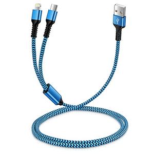 for Apple Lightning & USB-c 2-in-1 Charging Cable (4 Feet), USB to Lightning & USB to USB-c Long Fast Charger Cord for iPhone 17e 17 Air 16e 16 15 Pro Max 14 Plus 13 12 11 mini, Not for Apple CarPlay, Blue