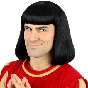 Men's Short Black Bob Wig with Full Bangs Unisex Funny Costume Wig for Men Halloween Cosplay Party (Adults)