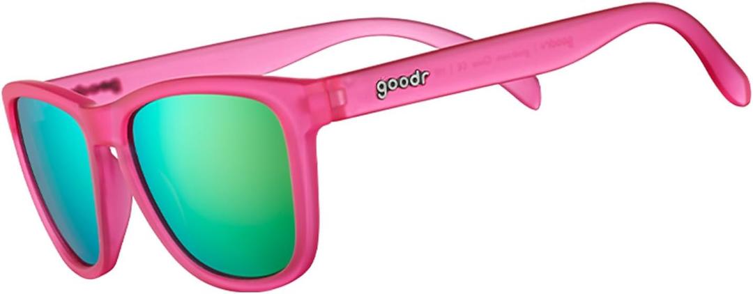 goodr Flamingos On A Booze Cruise Polarized Sunglasses, Medium Sized (OG), Pink Translucent Frames with Teal Mirored Reflective Lens, UV400 Protection, No Slip, No Bounce