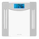 Taylor Weight Tracking Smart Scale for Body Weight with Bluetooth Sync, 400 lb Capacity, HSA/FSA Eligible, Glass & Metallic Silver Platform, Blue Backlit Display, Syncs with WeighSync App, Clear