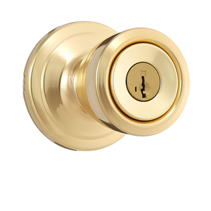 Kwikset Abbey Entry Door Knob with Lock and Key, Secure Keyed Handle Exterior, Front Entrance and Bedroom, Polished Brass, Pick Resistant SmartKey Rekey Security