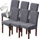 Genina 100% Waterproof Dining Room Chair Covers Set of 6 Stretch Kitchen Chair Covers Parsons Chair Slipcovers for Dining Room Chair Protector Cover, Removable, Washable (Leaf Pattern-Dark Gray, L)