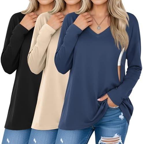 Sweetyweee 3 Pack Women's Oversize Nursing Shirts for Breastfeeding with Hidden Zippers Loose Fit Long Sleeve Maternity Tops. Small