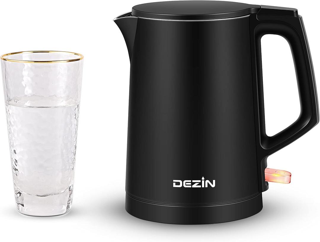 Dezin Electric Kettle, 0.8L Portable Travel Kettle with Double Wall Construction, 304 Stainless Steel Electric Tea Kettle for Business Trip, Small Electric Kettle with Auto Shut-Off (Without Cup) (Black)