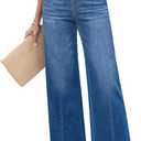 LookbookStore Wide Leg Jeans for Women Trendy High Waisted Trousers Stretchy Baggy Denim Pants (Blue)