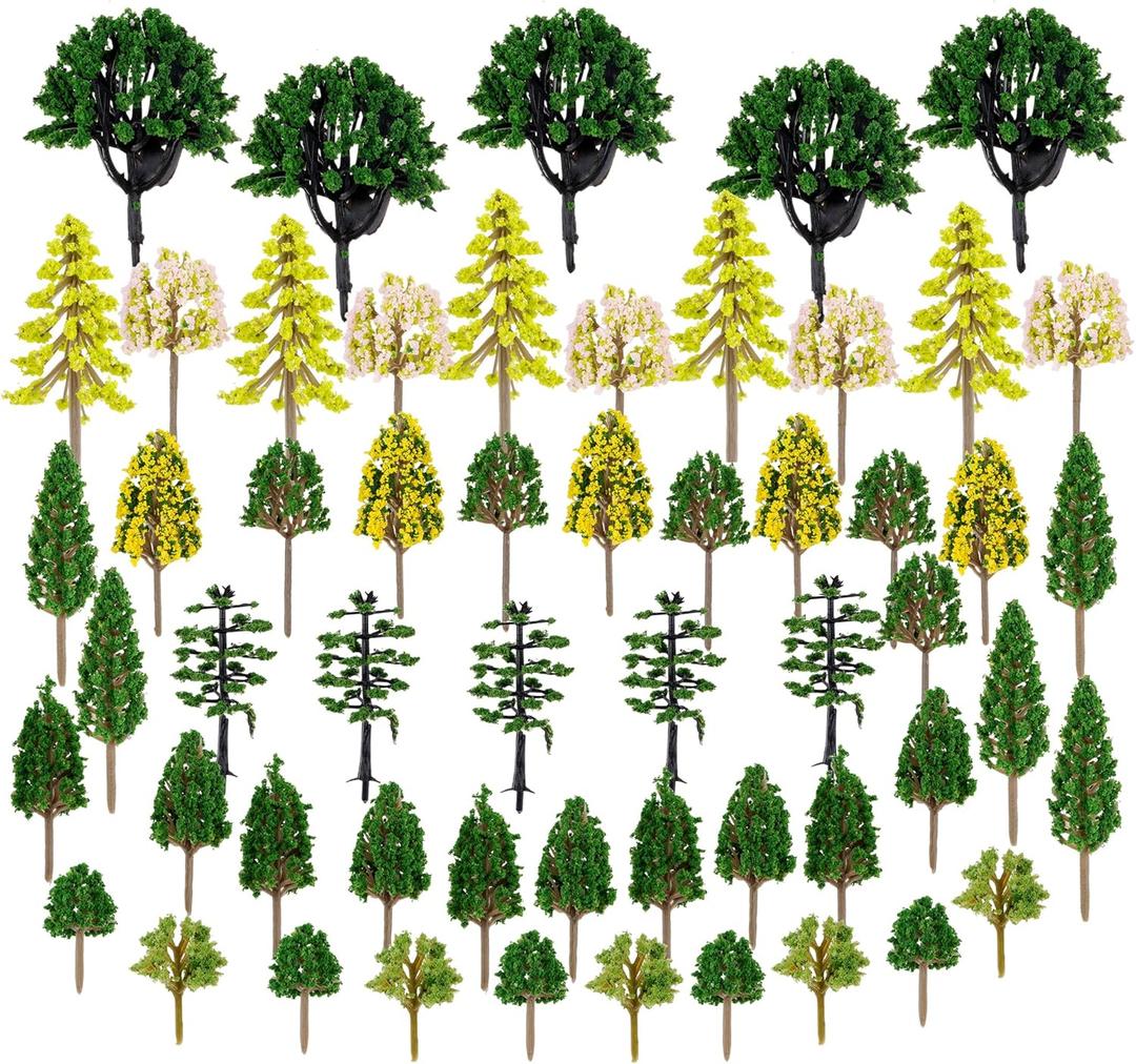 Jiebor 55pcs Miniature Model Trees Artificial Fake Trees Diorama Materials Supplies for Train Landscape Scenery Building Fairy Garden Accessories Kit Architecture DIY Crafts