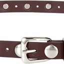 JASGOOD Women Studded Belt Skinny Leather Belt Ladies Thin Waist Belt Fashion Leather Belt for Jeans Pants Dress (Suit for waist size 24"-27", Silver Coffee)