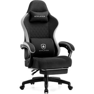 GTPLAYER Office Chair, Gaming Computer Desk Fabric Chair with Footrest, High Back Ergonomic Office Chair with Pocket Spring Lumbar Support and Linkage Armrests Adjustable Height Swivel for Home Task (Deepblack)