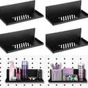 Therwen 4 Pack Magnetic Pegboard Shelves Wall Organizer Metal Pegboard Shelf Steel Tray Accessories Organizing Tools for Craft Home Kitchen(12 x 4.8 x 3.6 Inches,Black)