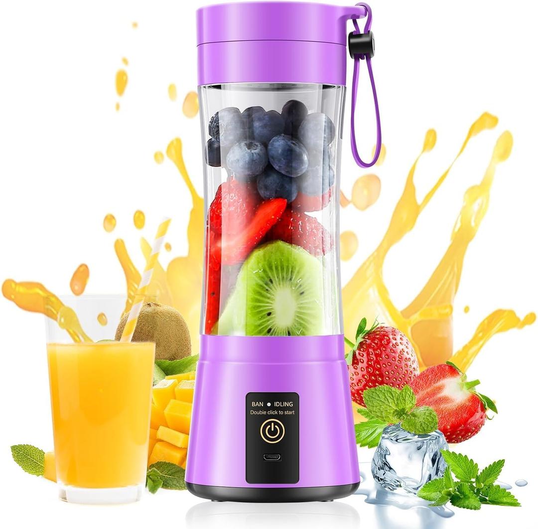 Cordless Portable Personal Size Blender - Mini Blender Make Smoothies and Shakes, 380Ml BPA Free Travel Cup, Powerful Blending Suit in Office/Home/Gym