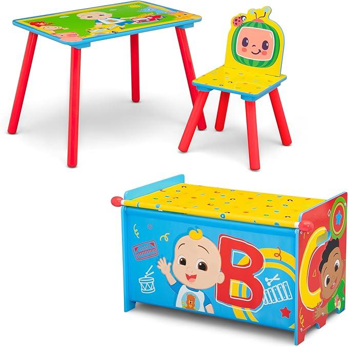 Delta Children CoComelon 3-Piece Toddler Playroom Set – Includes Table, Chair and Toy Box, Green