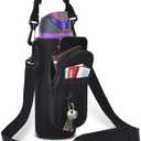 Water Bottle Holder Bag with Phone Pocket for Owala FreeSip 24 32 40 oz Neoprene Cup Carrier Pouch for Hiking Travelling etc (Black)