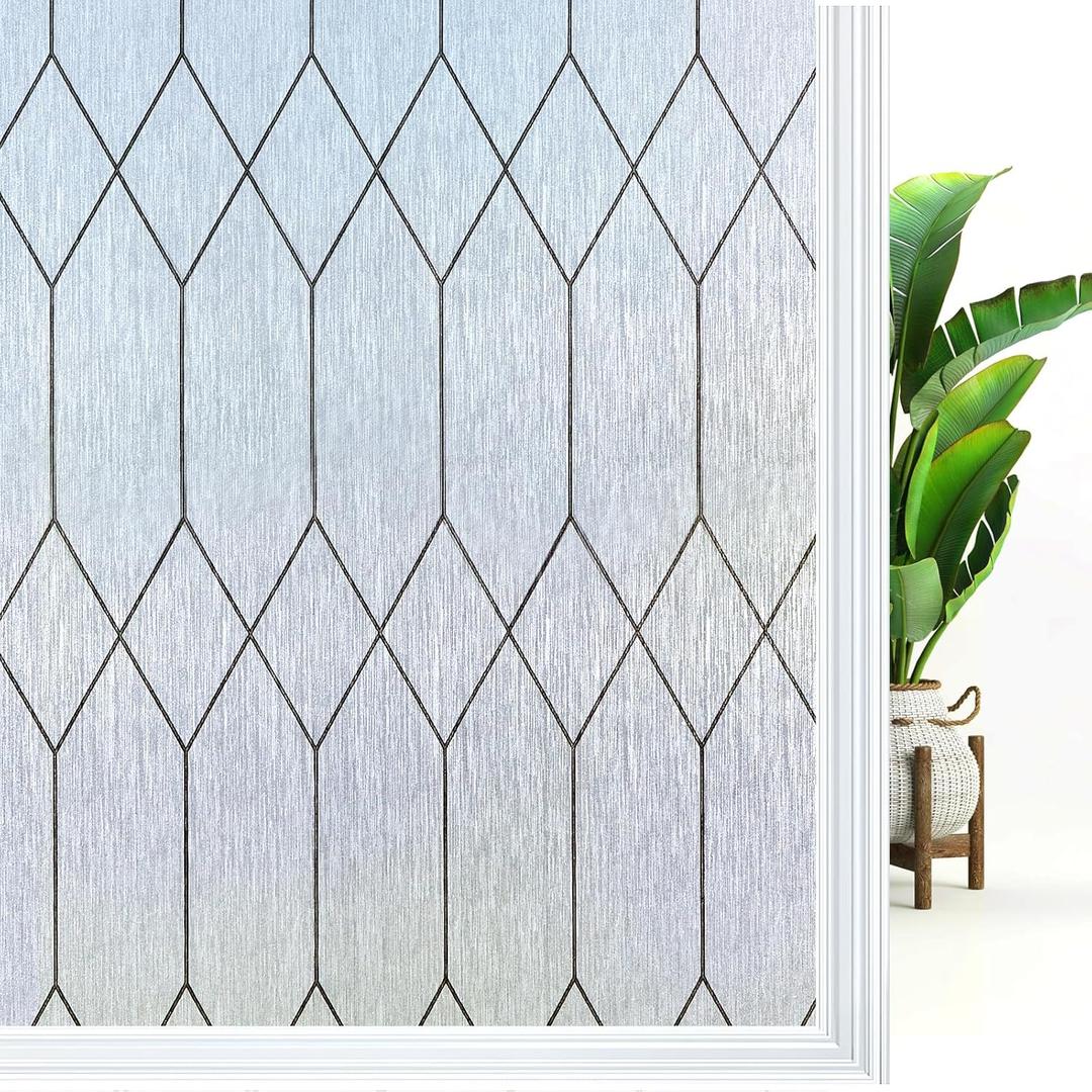 Window Privacy Film, Moroccan Pattern Static Cling, Rain, 35.4" x 118.1"