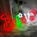 Merry Christmas Neon Sign for Home Wall Decor LED Believe Light up Sign USB Powered Xmas Lights Neon for Room Decor Bar Beer Club Party, Family Indoor Gifts Decorative