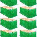 Fovths 8 Pack Luau Grass Table Skirt Natural 9 Feet x 29.5 Inch Hawaiian Table Skirt for Tropical Hawaiian Party Decorations Luau Party Costume Party, Green