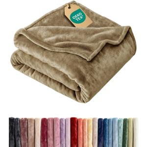 Ultra Soft Fleece Blanket Throw Size - Flannel Fleece Luxury Throw Blanket - Lightweight for Couch Bed Chair - Thick, Warm and Breathable - All Season Cozy Fuzzy, Anti-Static Microplush Bedding, Camel