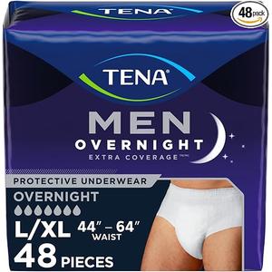 TENA Men Overnight Incontinence Underwear Extra Coverage L/XL 44-64in 48ct
Designed to feel like regular underwear with a close fit and dependable overnight protection from leaks, odor and wetness