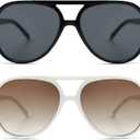 Retro Trendy Square Aviator Sunglasses Womens Mens 70s Classic Vintage Oversized Sun Glasses AR82174 (Black+cream White)