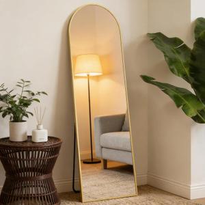 NEWBULIG Full Length Mirror, Full Body Floor Mirror with Aluminum Alloy Thin Frame, Wall or Standing Mirror for Bedroom, Living Room, Dressing Room (59.1"L x 15.7"W, Gold-arched)