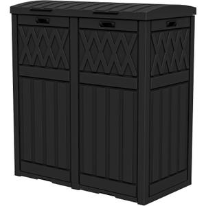 DWVO 76 Gallon Garbage Dual Can, Resin Outdoor Trash Can with Tiered Lid and Drip Tray, Waterproof Trash Bin for Patio, Kitchen, Backyard (Black)