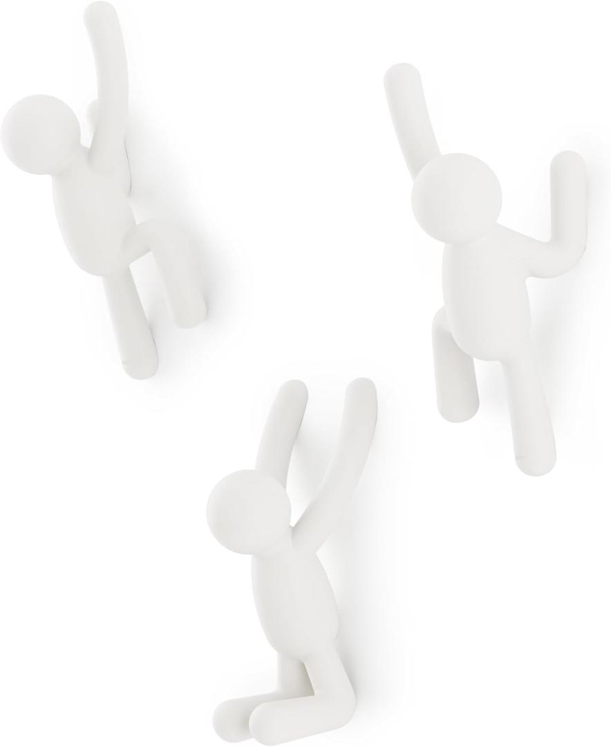 Umbra Buddy Wall Hooks Decorative Wall Mounted Coat Hooks for Hanging Coats, Scarves, Bags, Purses, Backpacks, Towels and More, Set of 3, White