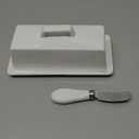 Ceramic Butter Dish Set with Lid and Knife - [White]- Decorative Butter Stick Holder with Handle for 1 Stick of Butter - Microwave Safe, Dishwasher Safe - Anti-Scratch Stickers Included