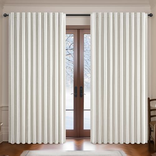QJmydeco Curtains 100 Inch Length Wide Pleated Blackout Curtain for Sliding Glass Door/Living Room, Farmhouse Birch Linen Thick Boho Bedroom Heavy Insulated Large Window Drapes (100" Wx90 Lx2Panels)