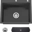 Black Kitchen And Bar Sink, 22x18 Inch Stainless Steel Drop In Kitchen Sink Modern Single Bowl Topmount Bar Sink Combo-Silicon Mat,Drain Strainer Set Compatibility With Various Kitchen & Bar Style