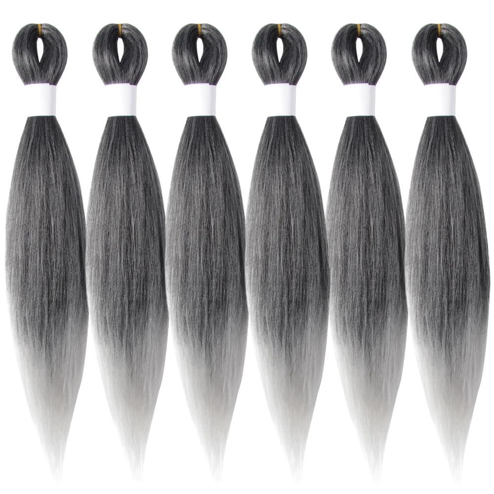 Braiding Hair Pre Stretched 18 Inch 5 Packs, Long Hair Extensions for Braids, Synthetic Braiding Hair Prestretched Grey(Ombre Grey)