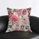 3 x AOYEGO Watercolor Roses Throw Pillow Cover Elegant Floral Bud Petal Romantic Plant Curl Bloom Botanical Pillow Case 18x18 Inch Decorative Cotton Linen Square Cushion for Home Couch Bed