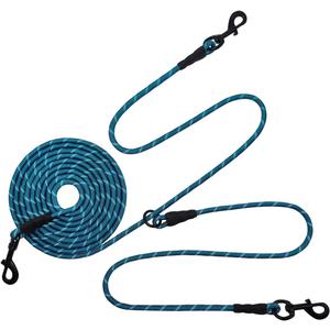BTINESFUL 12FT 20FT 30FT 50FT Reflective Dog Tie Out for 2 Dogs, No Tangle 50ft by 1/3 Inch Nylon Rope Long Tether for Two Dogs, Dog Trolley Runner for Yard Outdoor Camping (Blue)