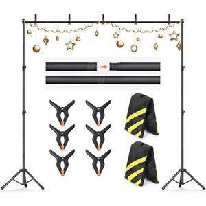 Backdrop Stand 10×8ft (W×H) Adjustable Backdrop Support Ground Kit Photography Photo Shoot Backdrop Stand for Parties with Sandbags, Spring Clips, Carrying Bag