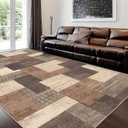 Modern Geometric Patchwork Indoor Area Rug for Living Room, Beige 4'x 6' Large Rug Rockwood Collection Hardwood Floors Decor for Bedroom, Beige Throw Carpet for Office Entryway Dining Room