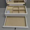 Meangood Jewelry Box Organizer for Women, 2 Layer Large Jewelry Storage Case, Rustic Wooden Jewelry Box with Mirror & Ring Tray for Necklace Earring Bracelets Rings, Vintage Style (White)