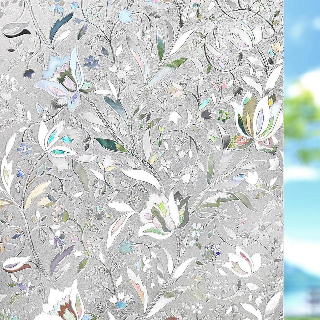 Kromapolis Window Film, Window Privacy Film, Window Vinyl Glass Covering, Stained Glass Decorative Film, Window Film Privacy Frosted Static Clings, Non-Adhesive, No-Glue (23.6 x 157.4 inch) (Clear)