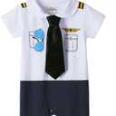 COSLAND Baby Boys' 3pc Pilot Costume, Cotton, Infant Short Sleeve Romper, 12-18 months 