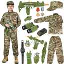 GIFTINBOX Army Costume for Kids, 15PCS Soldier Military Costume Dress Up Role Play Set with Army Accessories, Halloween Costumes for Boys  Halloween Birthday Gift for Kid (Green, M)