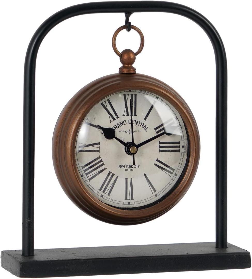 NIKKY HOME Small Retro Desk Clock, Silent Non-Ticking Classic Battery Operated Decorative Table Mantel Shelf Clock for Living Room