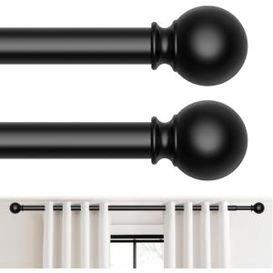 2 Pack Curtain Rod for Windows 18-45 Inch, Black 5/8 Inch Small Window Treatment Rods, Short Adjustable Splicing Drapery pole, Matte Black