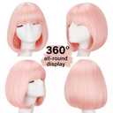 Light Pink Bob Wigs with Bangs (Can Be Trimmed) Straight Short Wigs for Women Synthetic Pink Wig for Cosplay Women Funny Wig for Party Halloween Daily Anime Costume Events Wear