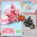 Remote Control Motorcycle for Girls with RGB Wheels Lights, RC Motorbike Toy, 360 Rotations, 55 Min Play, Stunt Motocross with Rider, 2.4Ghz RC Dirt Bike Birthday Xmas for Girls 4-12 (Pink)